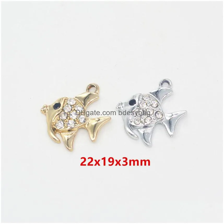 100pcs/lot rhinestone goldfish charms pendant 22x19mm gold plated silver plated good for craft jewelry making