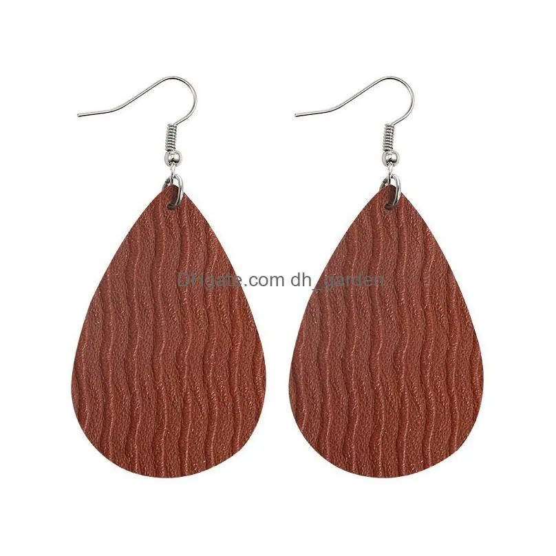 2020 new teardrop pu leather earrings multicolors bohemia water ripple lightweight dangle drop hook earring wholesale