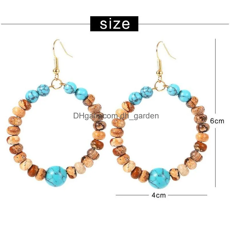 natural stone beads round wrapped hoop earrings for women fashion gold color circle creole earring new boho ear jewelry gifts