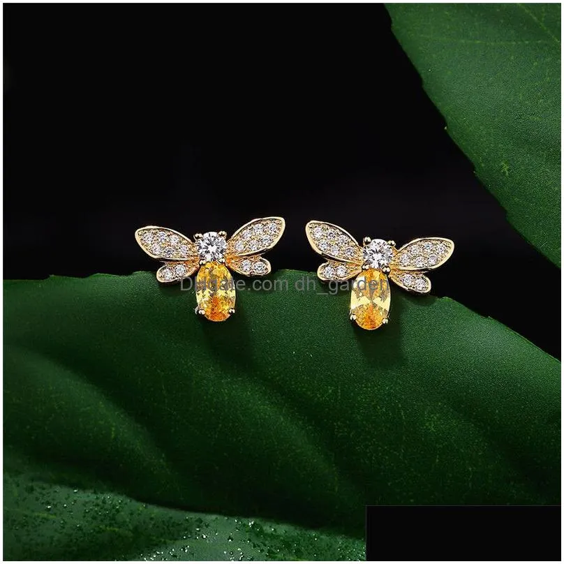 fashion yellow crystal honey bee pendent necklace crystal bracelets rings earrings jewelry set for women friends lover gift party