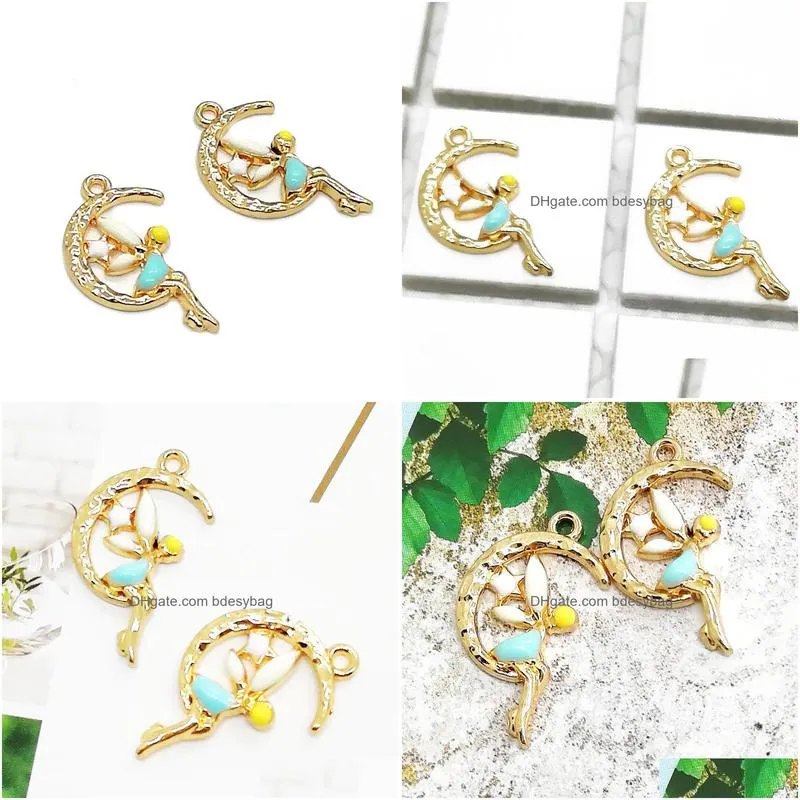 50pcs 15x25mm angel charms pendant diy jewelry accessories for necklace bracelet making enamel charms in gold plated
