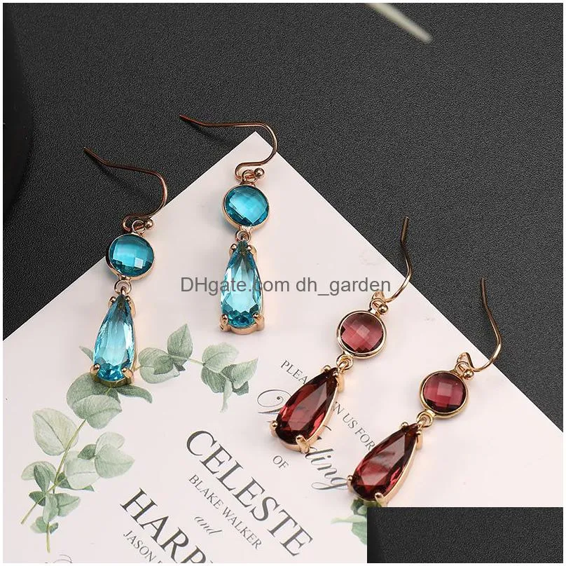 2019 new womens fashion k9 crystal water drop dangle earrings rhinestone copper sweet metal ear earrings for girl gift wholesale