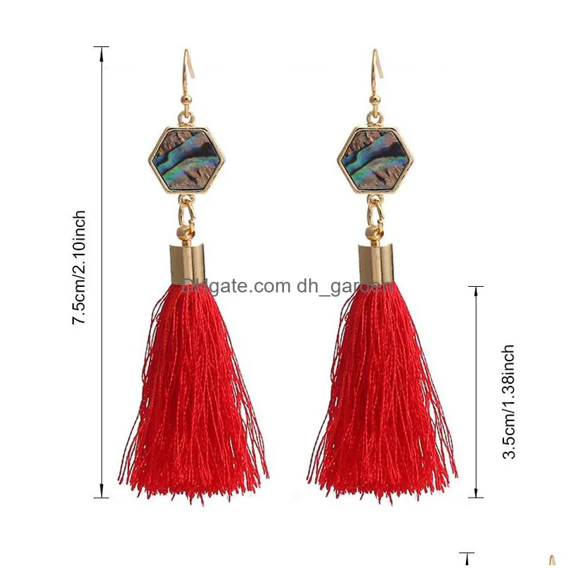 new bohemia ethnic style long tassel earrings for women fashion natural abalone shell pendant dangle earring jewelry 5 colors female