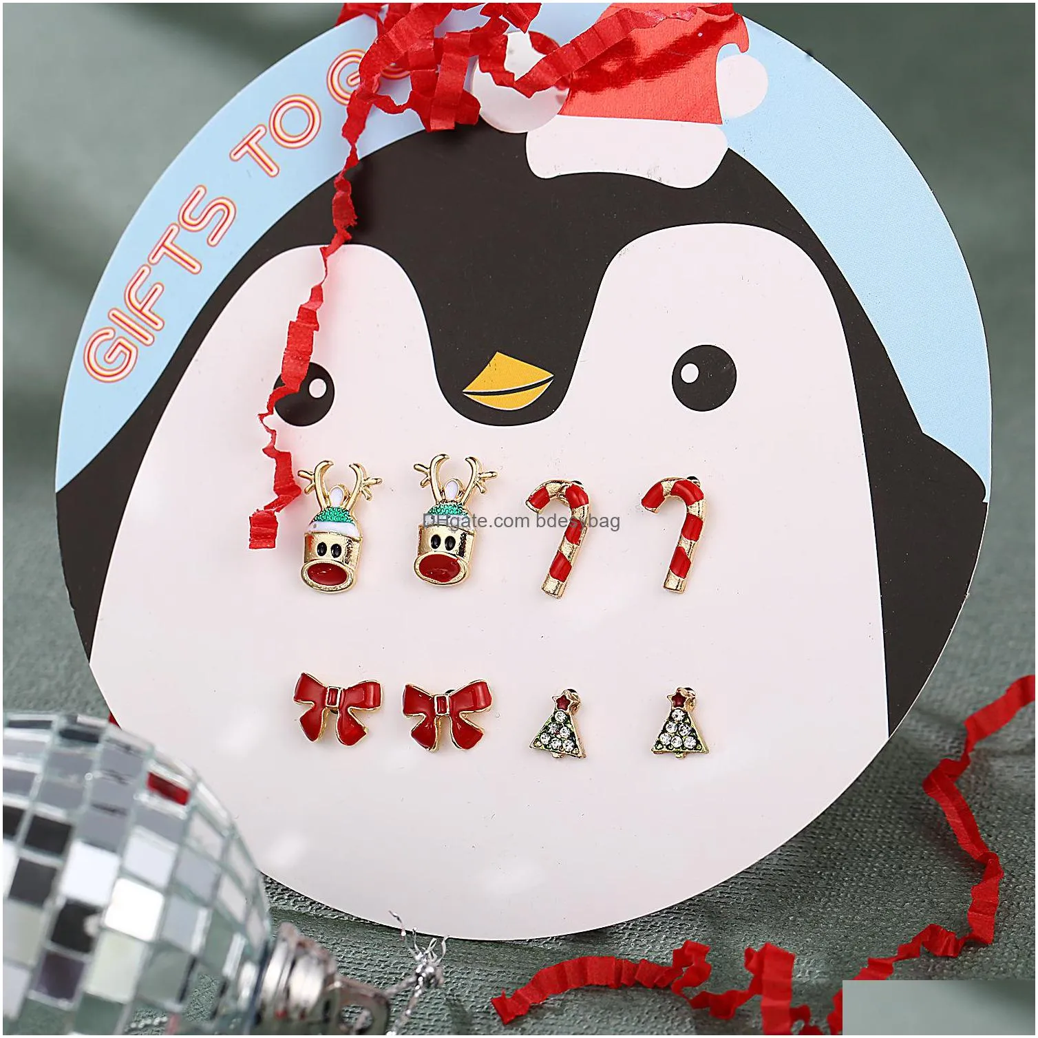 4 pairs set christmas earrings for women girl tree reindeer bowknot stud earring set christmas gift fashion jewelry