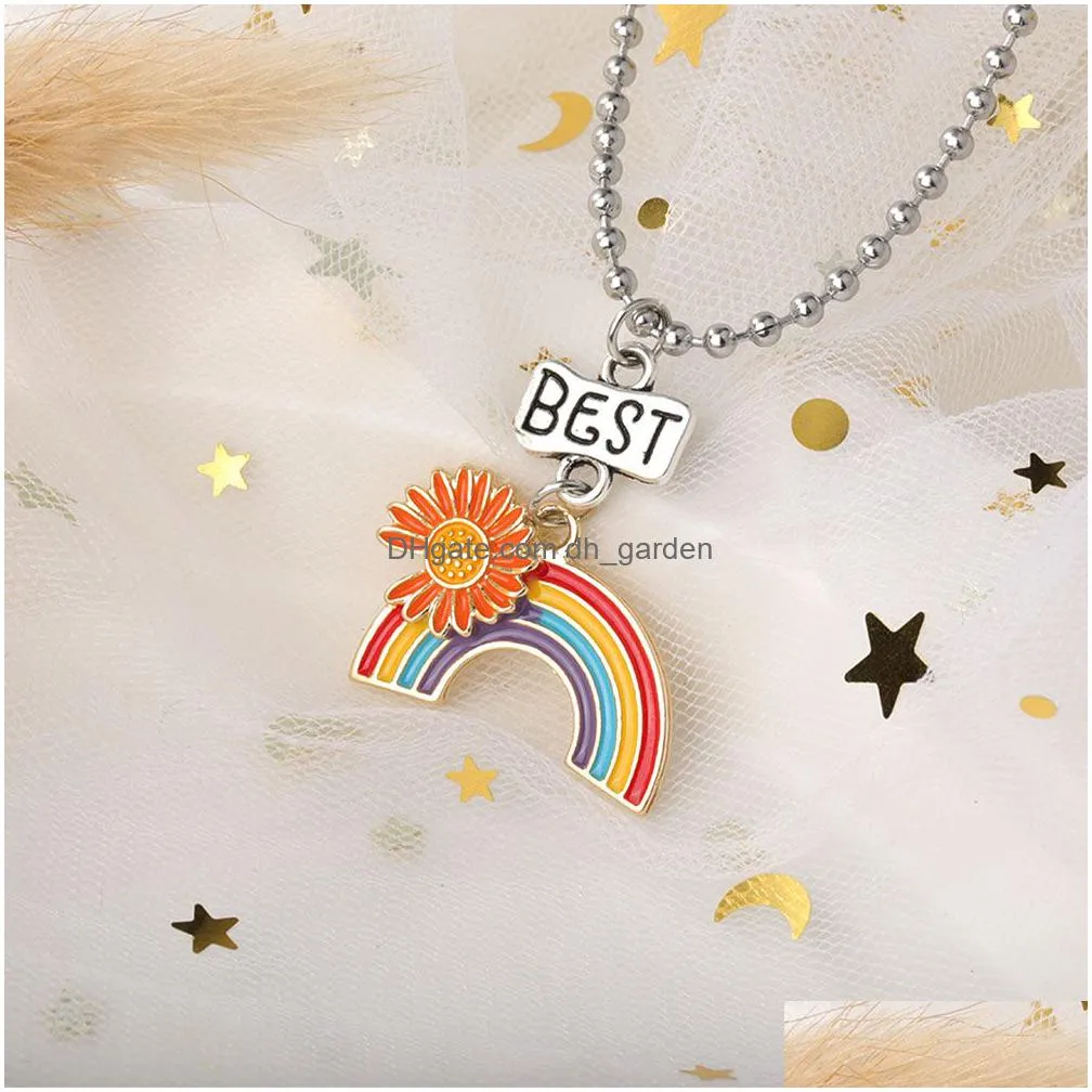 fashion daisy rainbow necklace enamel rainbow cartoon kids friend pendant necklace jewelry