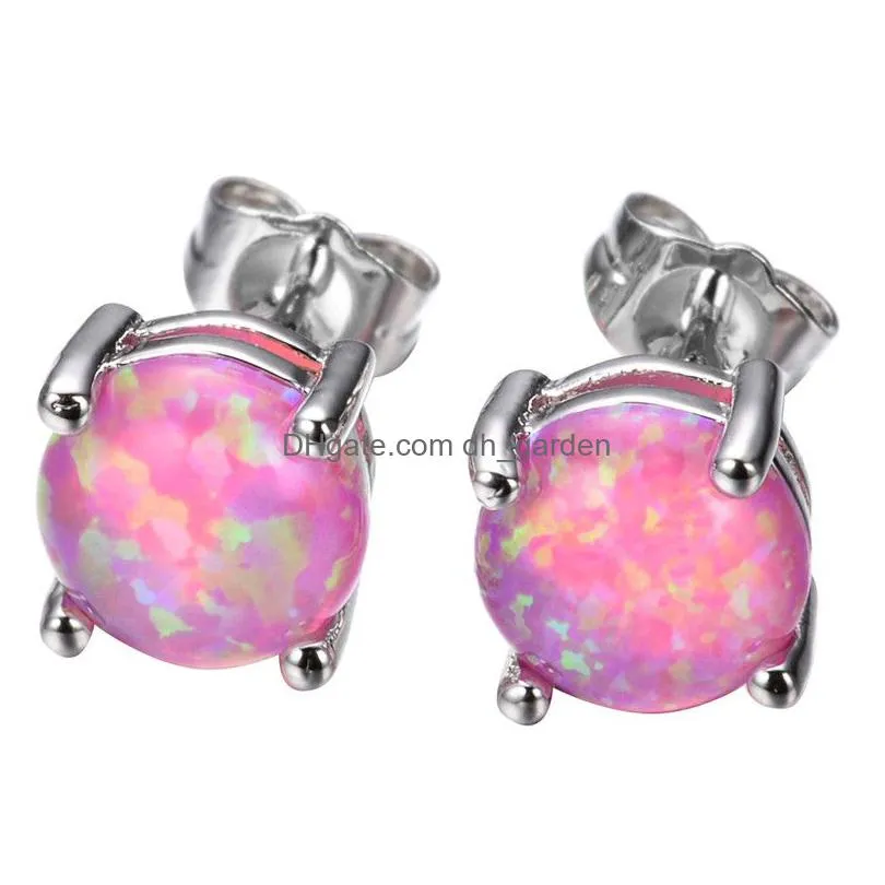 fashion opal stud earrings for women bridal purple pink blue tiny opal earrings wedding party jewelry