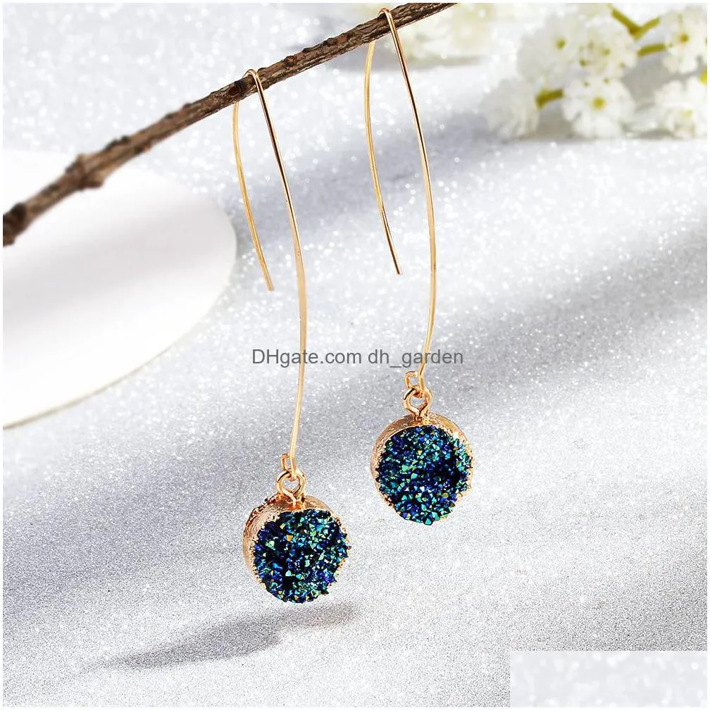 resin stone earrings druzy drusy earrings for women gold plating round circle shape ear wedding jewelry gifts