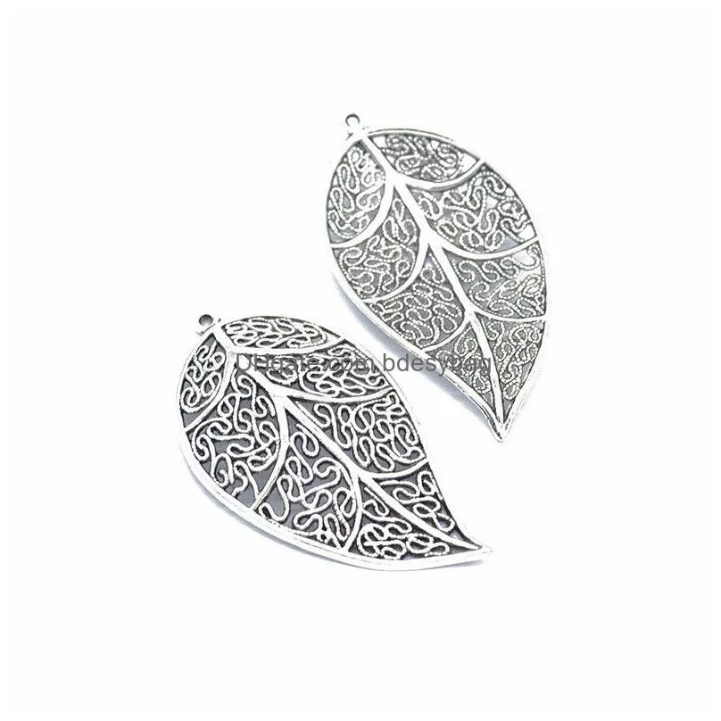 100 pcs/lot filigree leaf charms pendant large size 57x31mm antique silver antique bronze gold colors