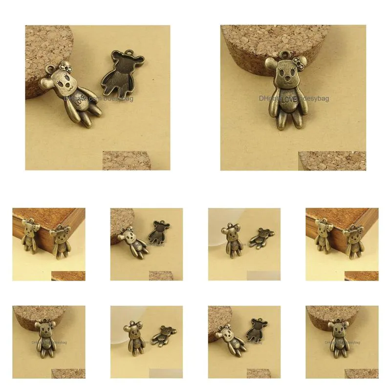200 pcs 16x29mm antique bronze bear charm pendant for diy necklace jewelry making handmade craft shipping