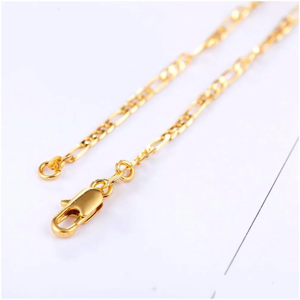 10pcs gold 2mm size figaro necklace 1630 inches fashion woman jewelry woman simple sweater chain jewelry factory price can be
