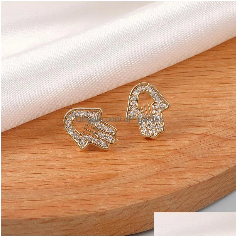 fashion hollow hand zircon stud earrings cz micro pave earrings gold/silver for women brincos wedding party jewelry new