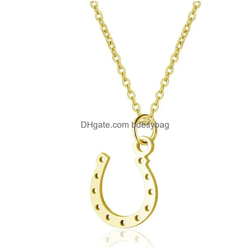 20psc gold silver horseshoe necklace women jewelry u shaped horse hoof pendant necklaces lobster clasp chain necklaces