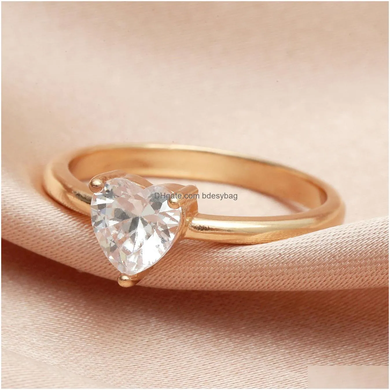 european and american fashion zircon love ring cold wind simple and compact geometric ring couple