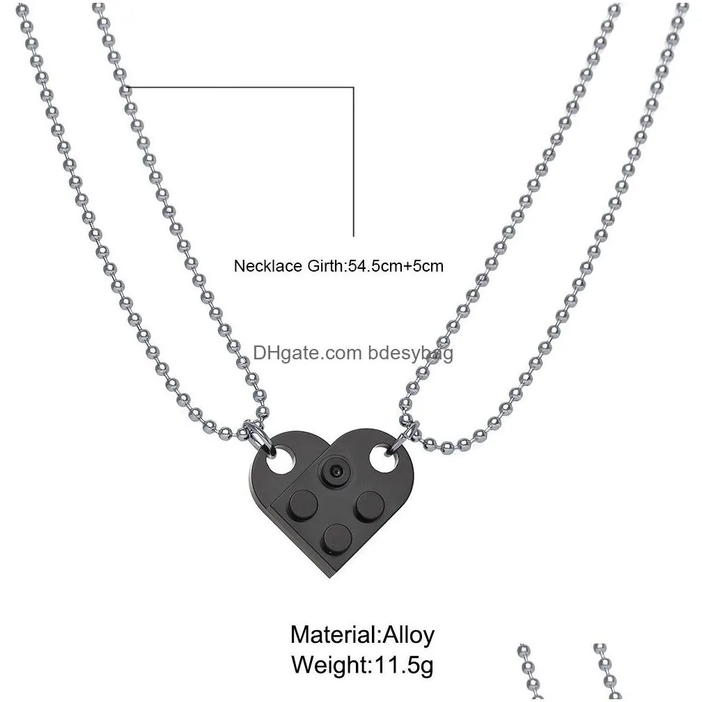 fashion beads chain necklace building brick love heart pendant necklace for women men couple valentines gift trendy necklaces