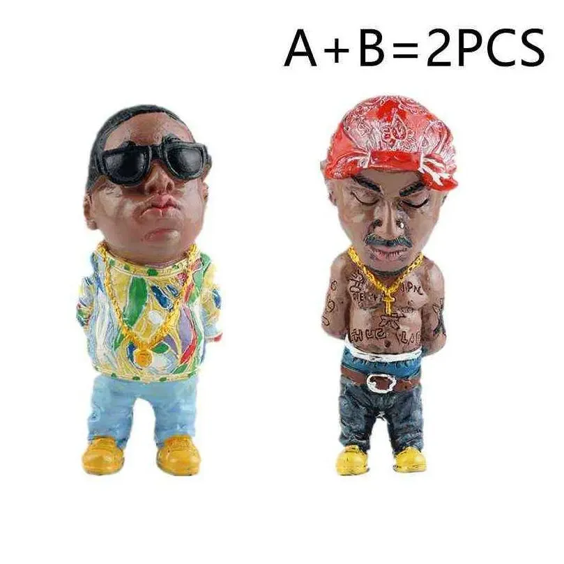 mini resin ornaments hip hop funny rapper bro figurine set for home indoor outdoor sculptures decorations party 220110