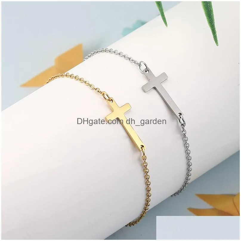 new stainless steel cross charm bracelet gold silver color chain pendant bracelets bangles for women men fashion friendship jewelry