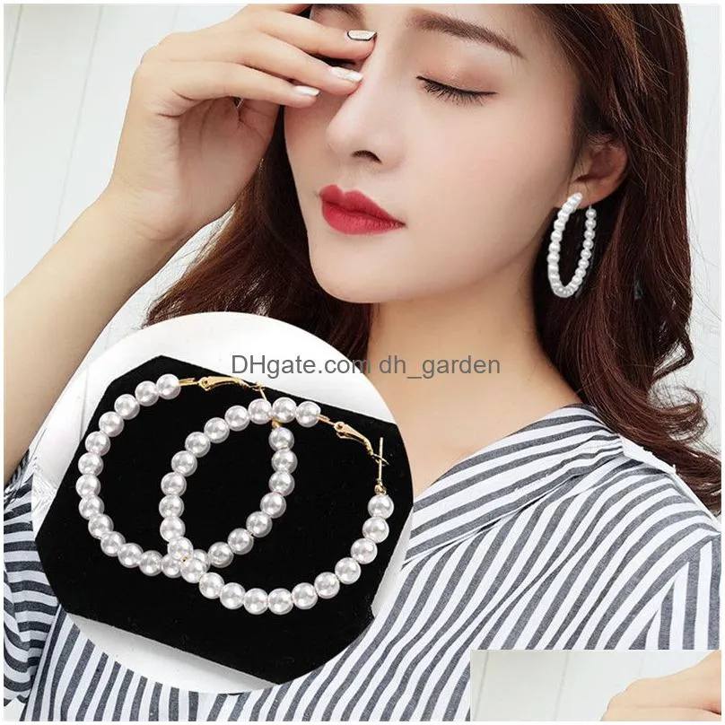 fashion pearls hoop earrings for women oversize pearl circle ear rings earrings sweet korea style fashion design jewelry