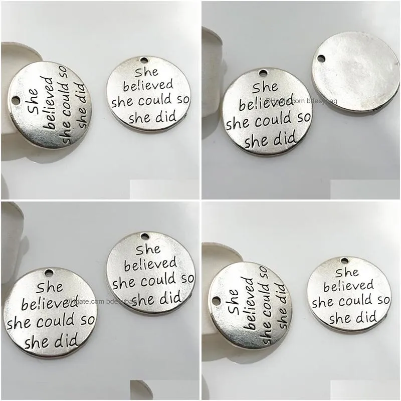 100pcs/lot she believed she could so she did charms pendant antique silver tone colors 23mm