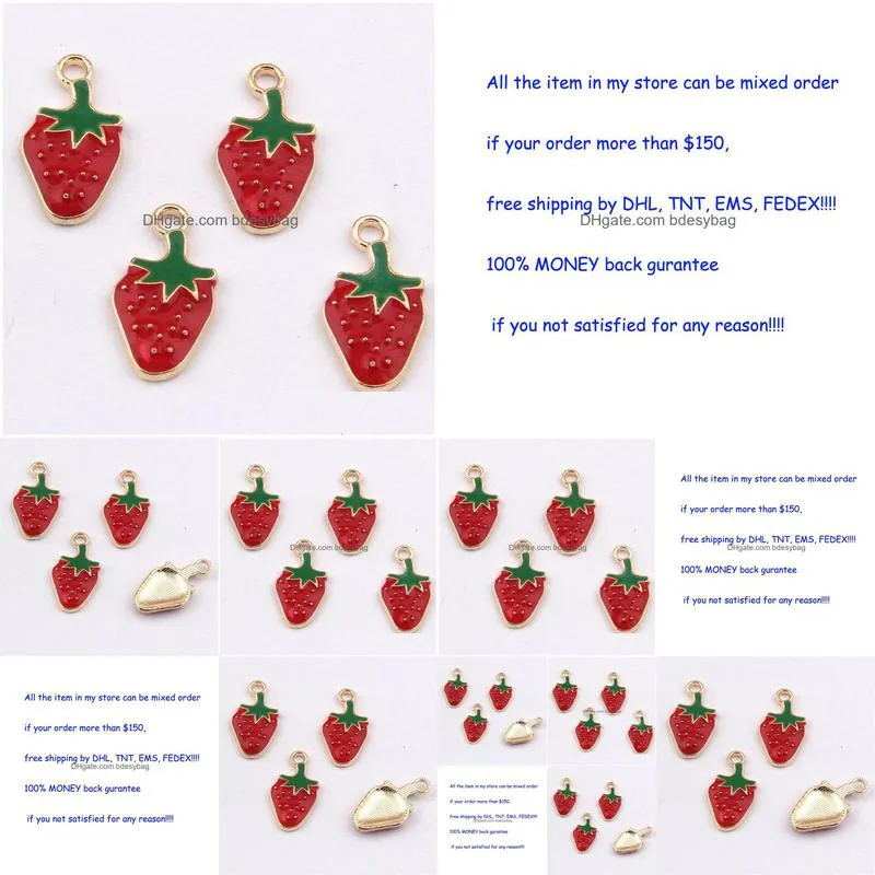 wholesale 200 pcs 21mmx11mm gold all enamel strawberry charms pendants good for jewelry making and diy craft