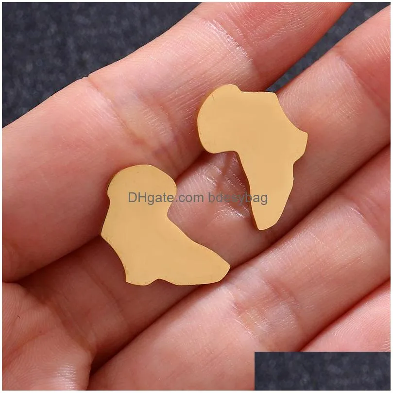 mini africa map stud earrings silver color/gold color african earrings small ornaments traditional ethnic gifts stainless steel
