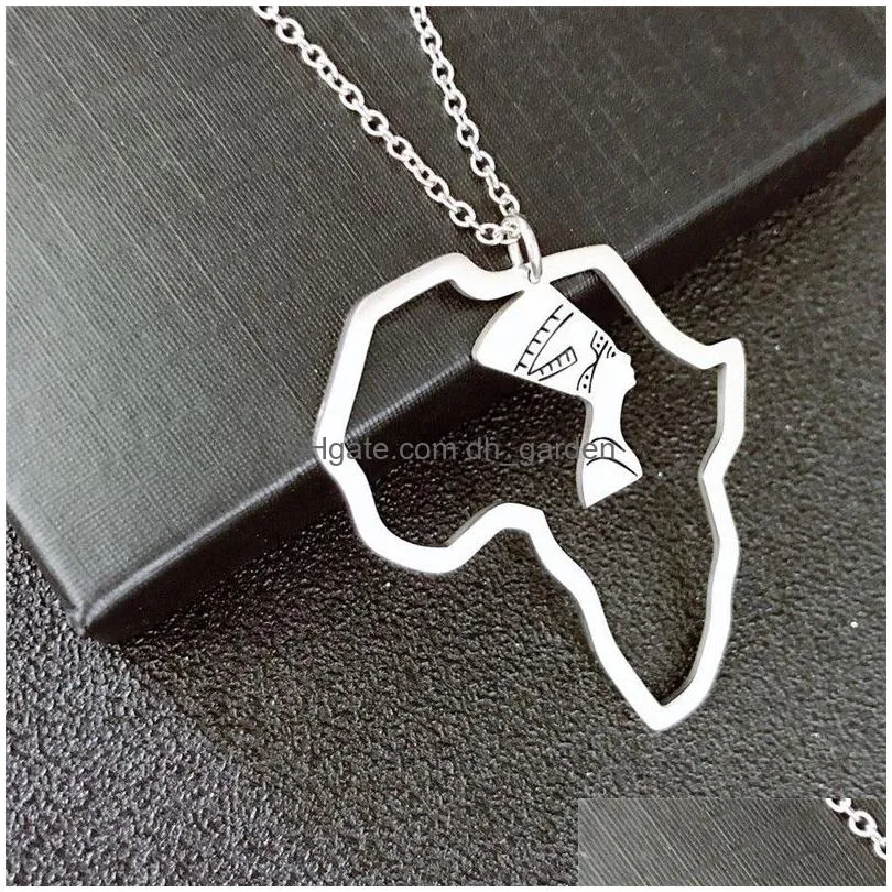 stainless steel africa map necklaces simple hollow portrait pendant necklace jewelry gifts for men women