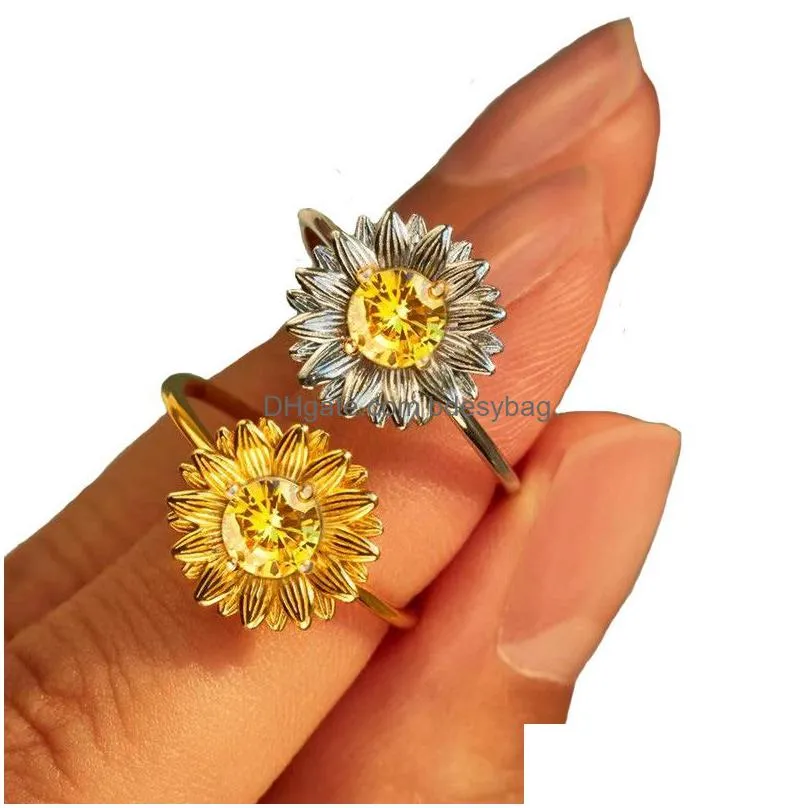 sunflowers rings for women plant design accessories mini finger adjustable open ring valentines day gfit