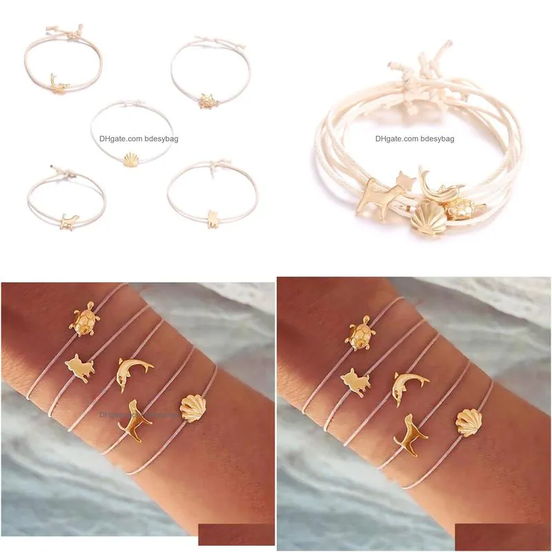 5 pcs/set turtle  shell puppy bracelet retro charm bracelets for women best valentines day gifts