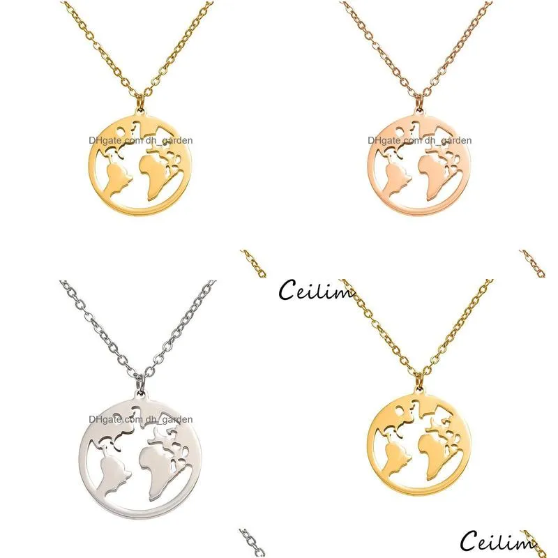 stainless steel world map pendant necklace women men gold chains necklaces silver rose gold globe travel jewelry gift