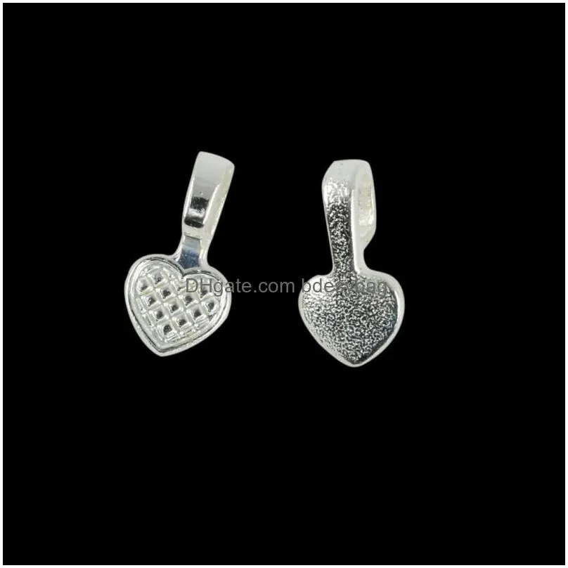 bulk 500pcs/lot silver white heart shaped glue on bails pendant cabochon jewelry findings shipping