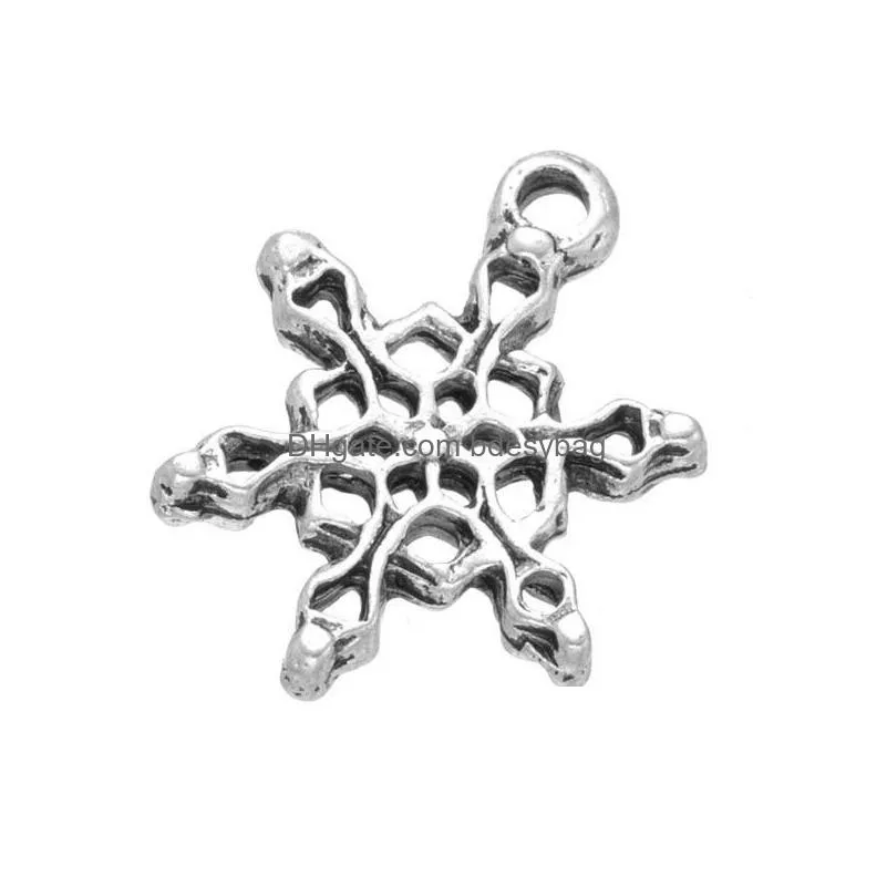 bulk 1000 pcs silver snow flake charms 15mm x 20mm / tibetan silver / 2 sided christmas charm favor decoration gift packaging wine