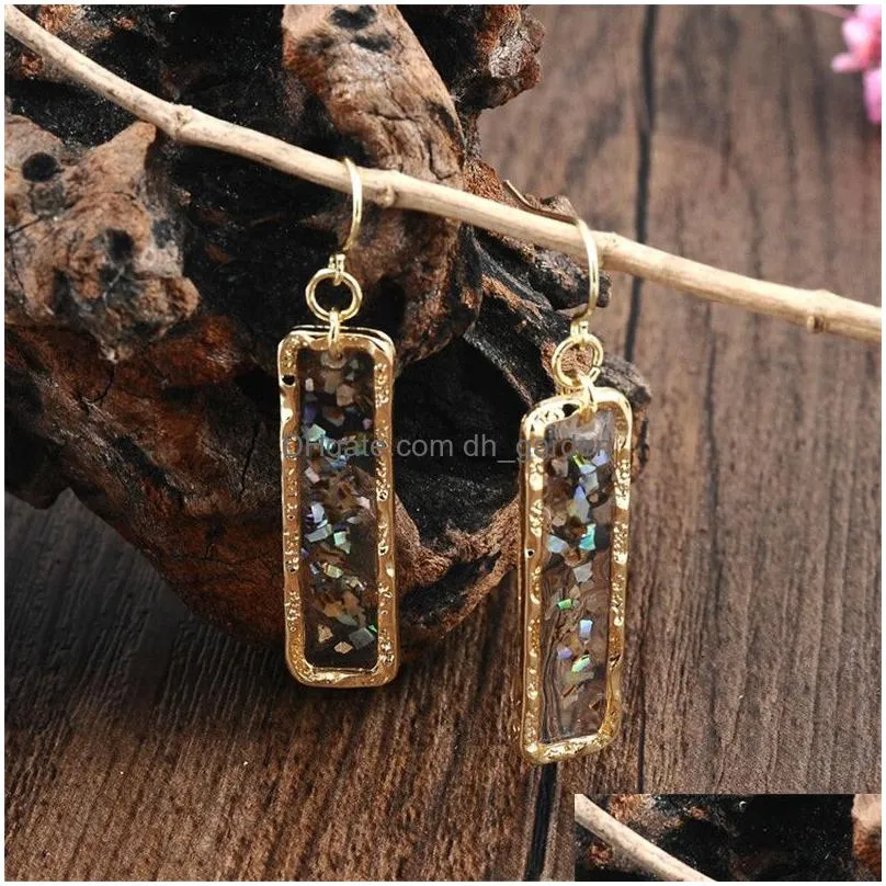 vintage temperament rectangular shell earrings white multicolor crused shell dangle earring sweet cute jewelry for women