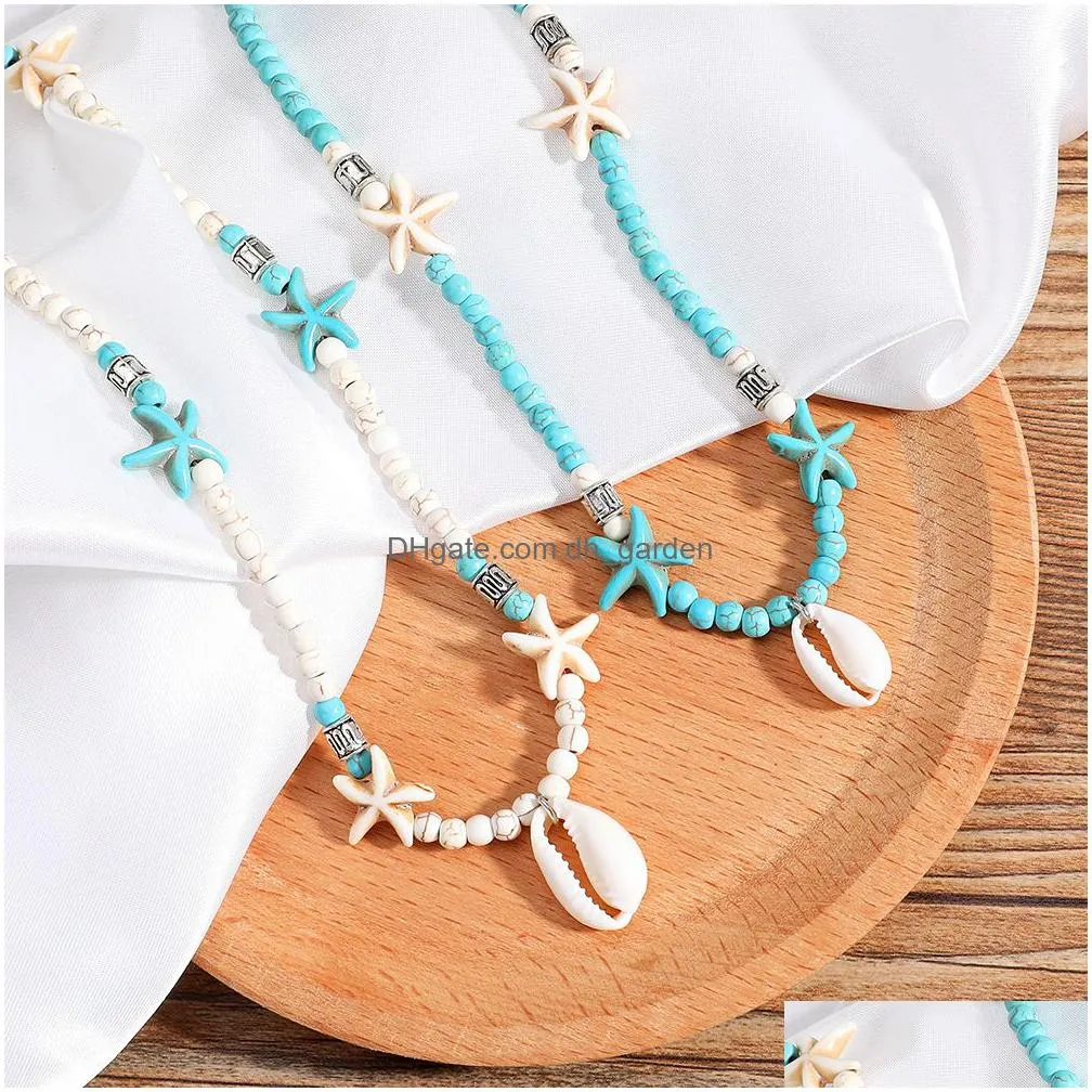 silver color cowrie shell necklace nature shell starfish statement choker necklace bohemia collar for women fashion beach jewelry