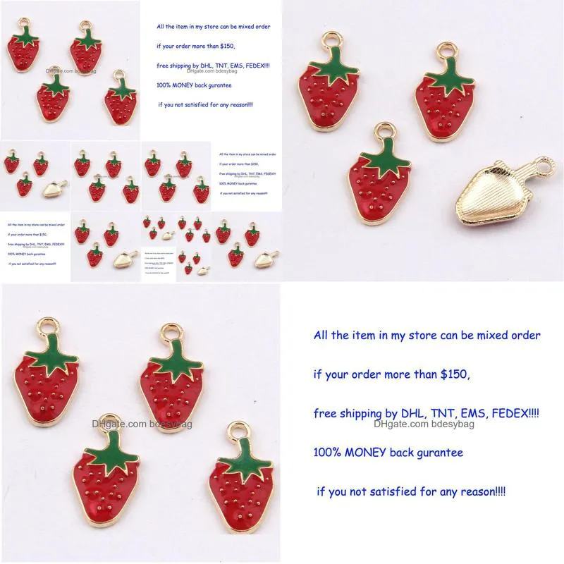 wholesale 200 pcs 21mmx11mm gold all enamel strawberry charms pendants good for jewelry making and diy craft