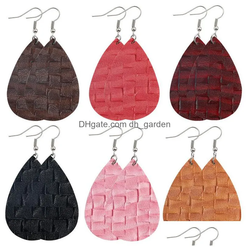 new weave pattern teardrop leather earrings for women bohemian rhombus lattice colorful statement light weight oval earring jewelry