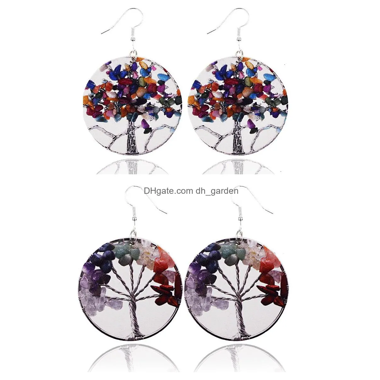 fashion tree of life printed leather earrings ethnic dangle hanging boho pendant earrings for women jewelry