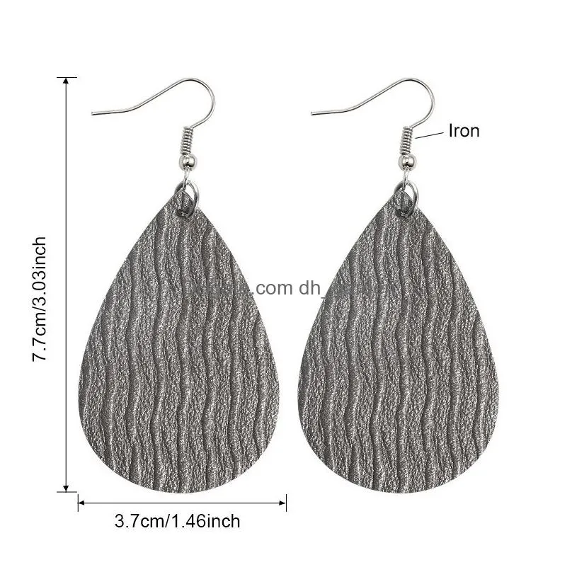 2020 new teardrop pu leather earrings multicolors bohemia water ripple lightweight dangle drop hook earring wholesale