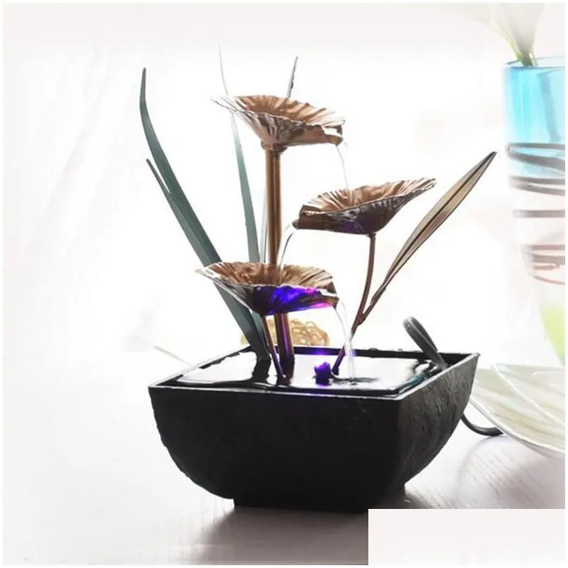 decorative objects figurines indoor water fountains lotus fountain resin crafts gifts feng shui wheel desktop for home office teaho