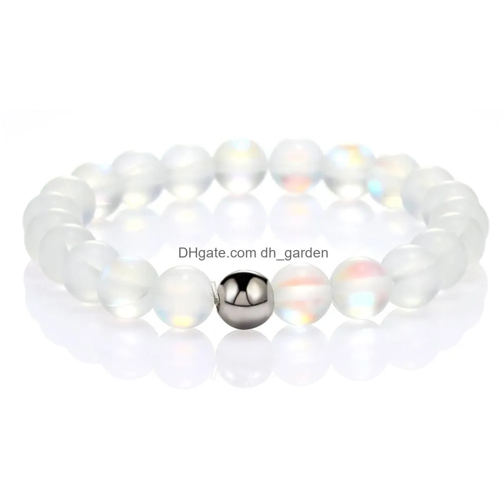 8mm fashion design crystal glass natural flash stone bead bracelet for women men colorful moonstone dull polish frosted ethnic