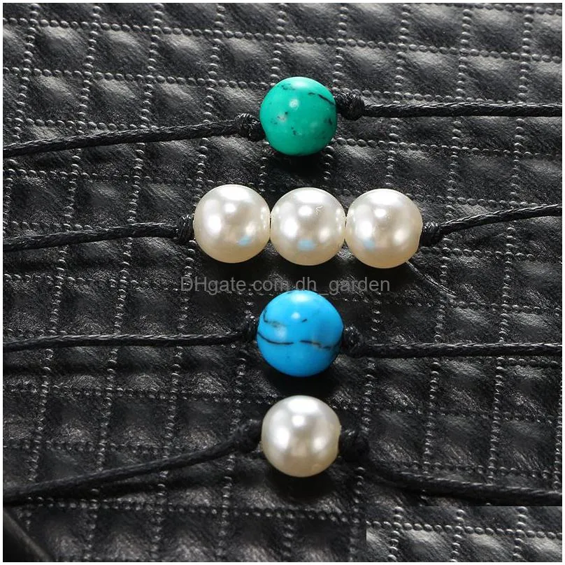 minimalist turquoise pearl bead wax anklets bracelet for women turquoise stone charm pendant bracelets boho jewelry 4pcs/set
