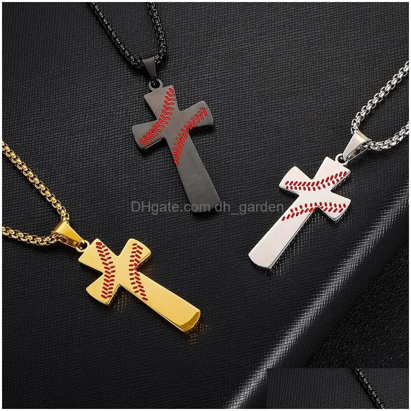 fashion cross pendants necklaces sporting baseball golden color christ jesus pendant stainless steel necklace religious jewelry