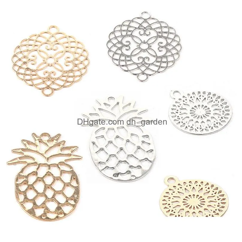 new hollow pineapple dreamcatcher round pattern charms for jewelry making flake gold silver charm fit diy bracelets accessories