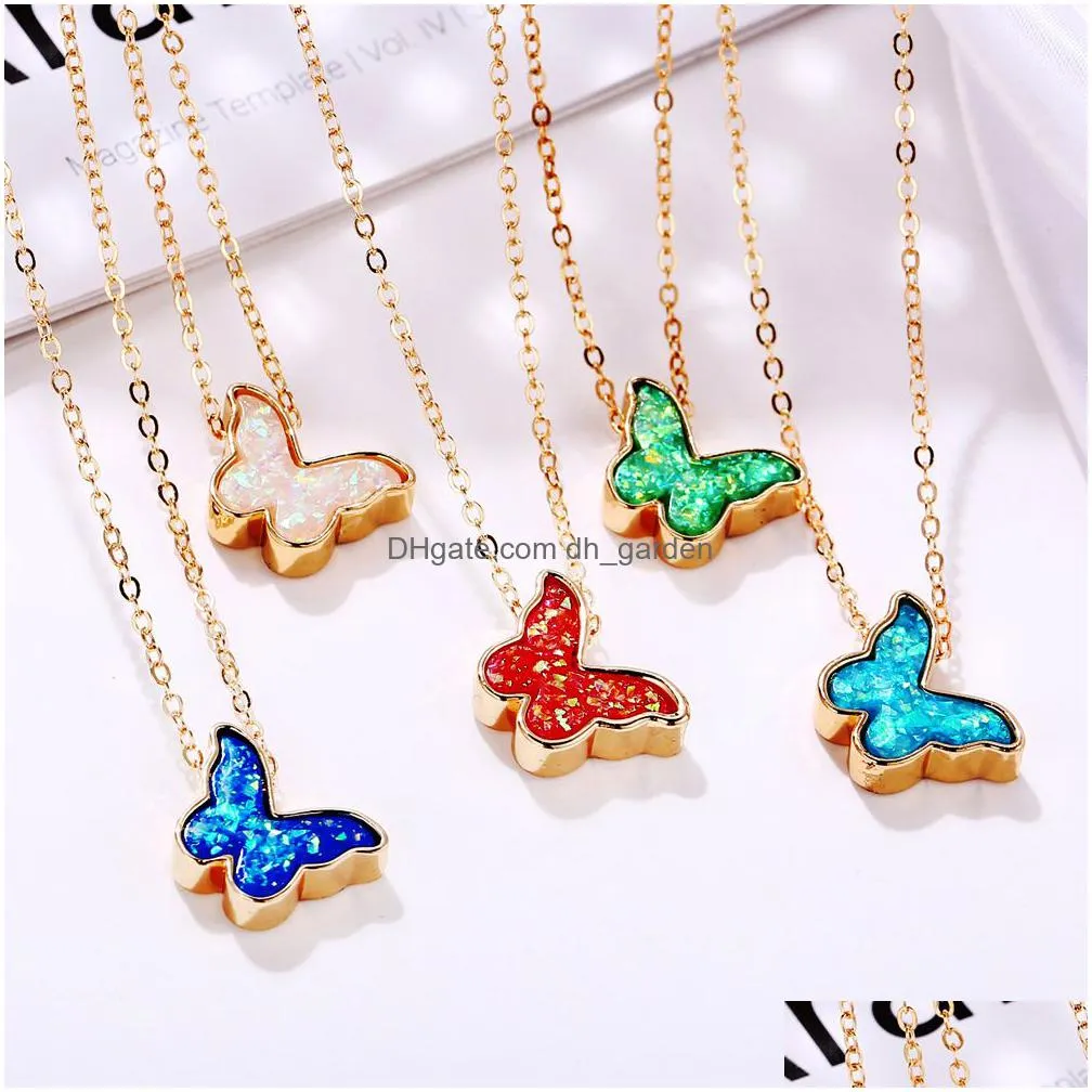 fashion colorful blue pink butterfly necklace women 2020 new hot charm acrylic butterfly necklaces for women