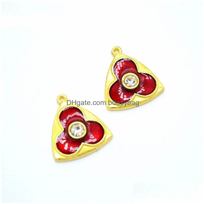 bulk 300pcs triangle shape charms gold plated enamel flower charms pendant for necklace bracelet craft making 16x15mm