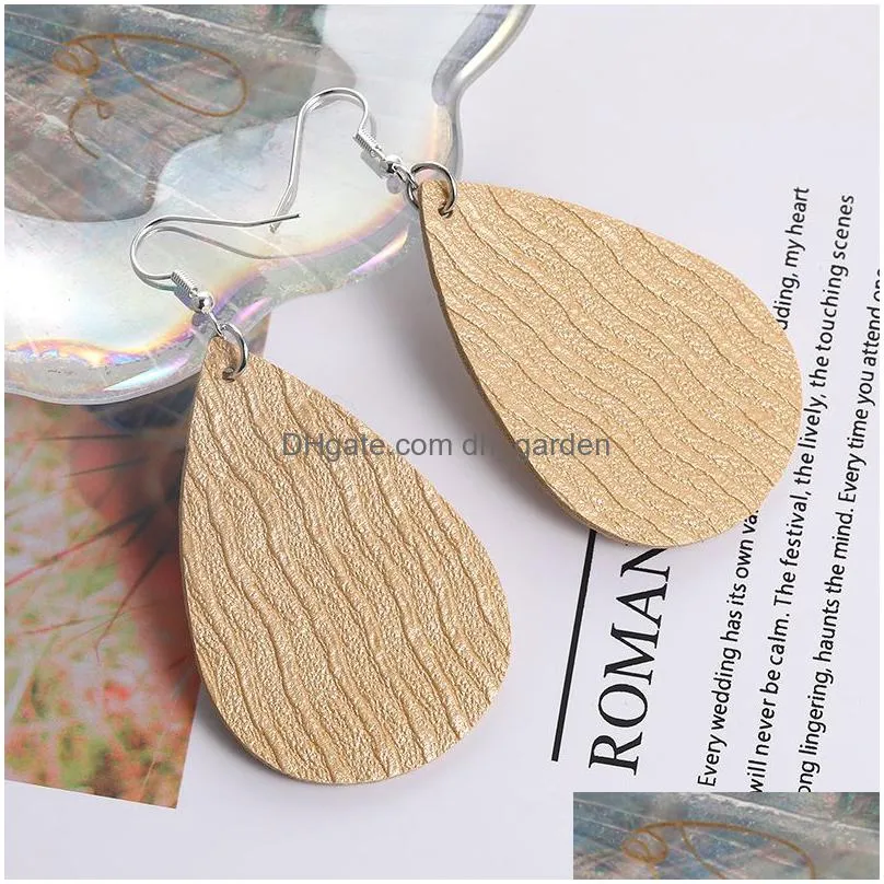 2020 new teardrop pu leather earrings multicolors bohemia water ripple lightweight dangle drop hook earring wholesale