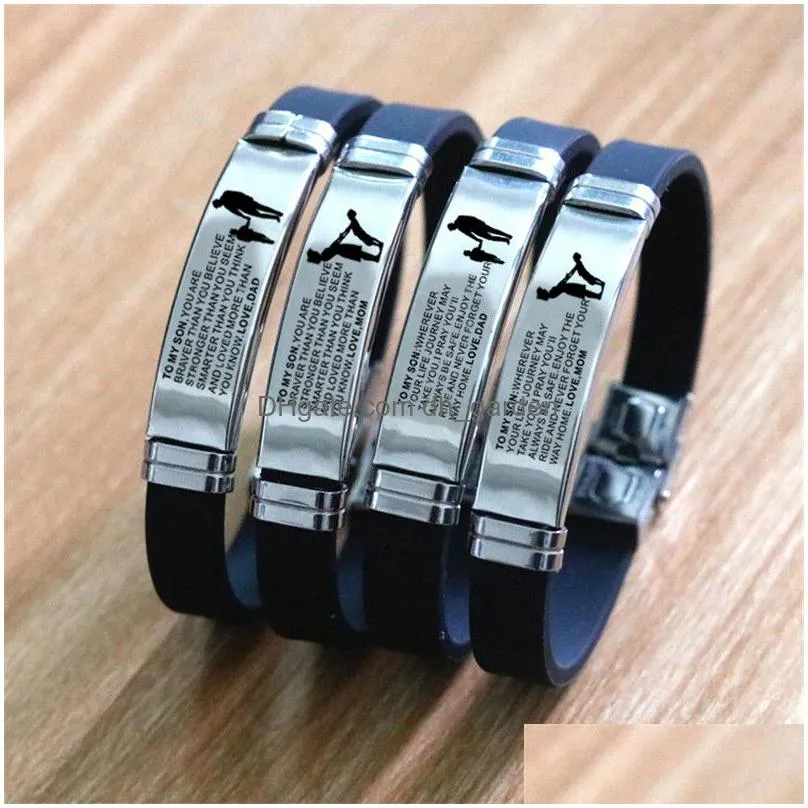 to my son inspirational bracelet men wristband stainless steel silicone bracelets for boys love gifts jewelry from mom dad