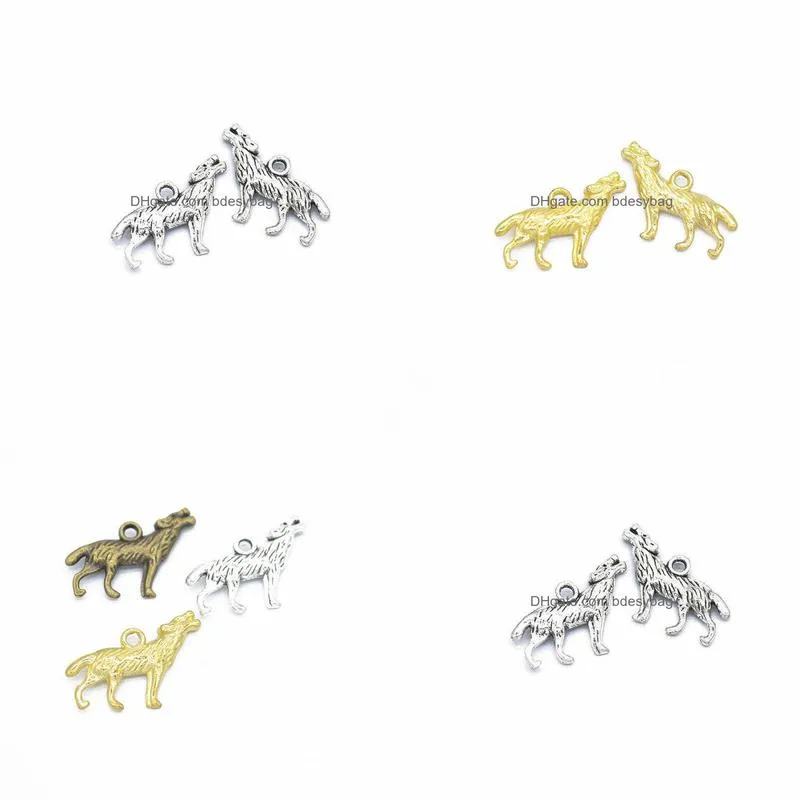 bulk 200 pcs 28x16mm howling wolf charms pendant wild animal charms antique silver antique bronze gold colors