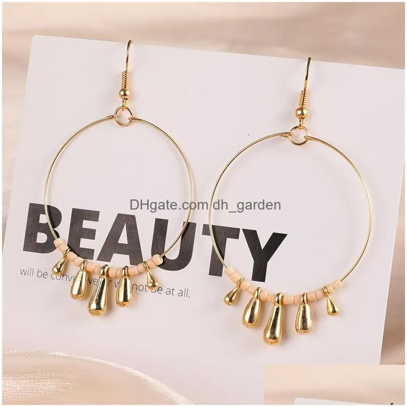 new bohemia golden color round circle hoop earring with acrylic bead decoration simple circle earrings for women girls handmade korean