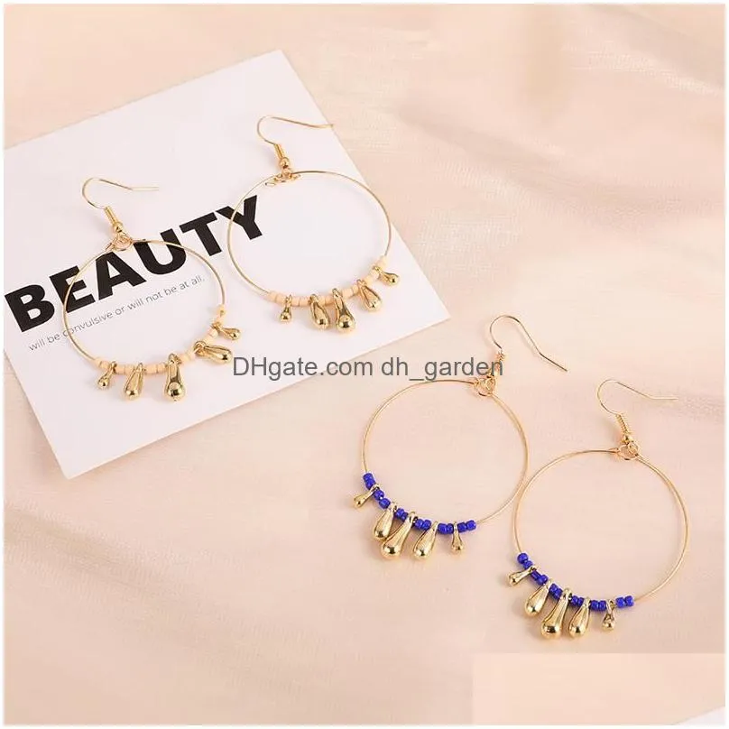 new bohemia golden color round circle hoop earring with acrylic bead decoration simple circle earrings for women girls handmade korean