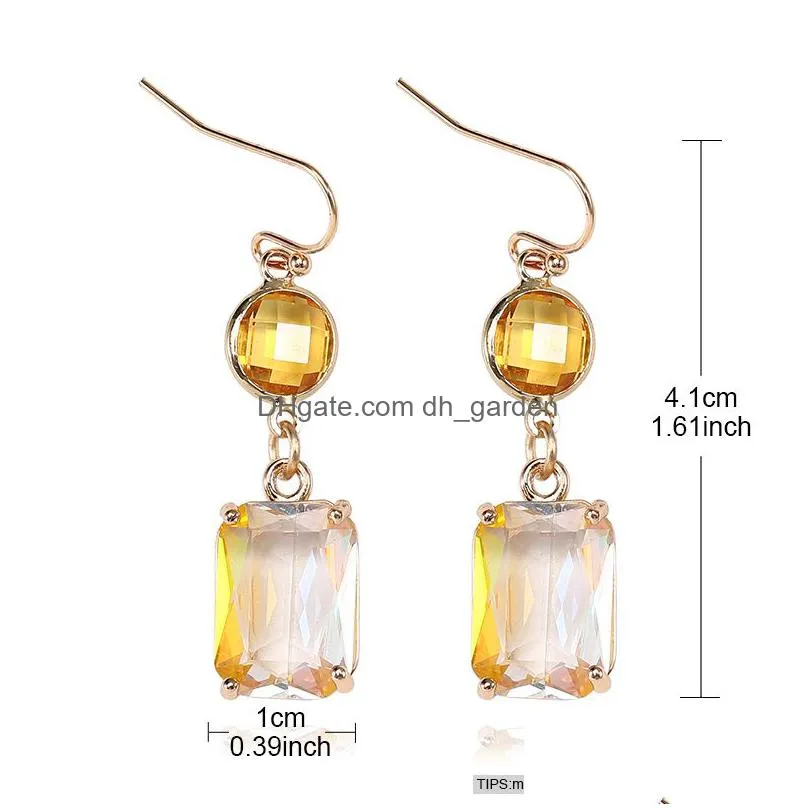 high quality square k9 crystal dangle earrings for women colorful rhinestone gold copper metal hook earring 2019 fashion jewelry best
