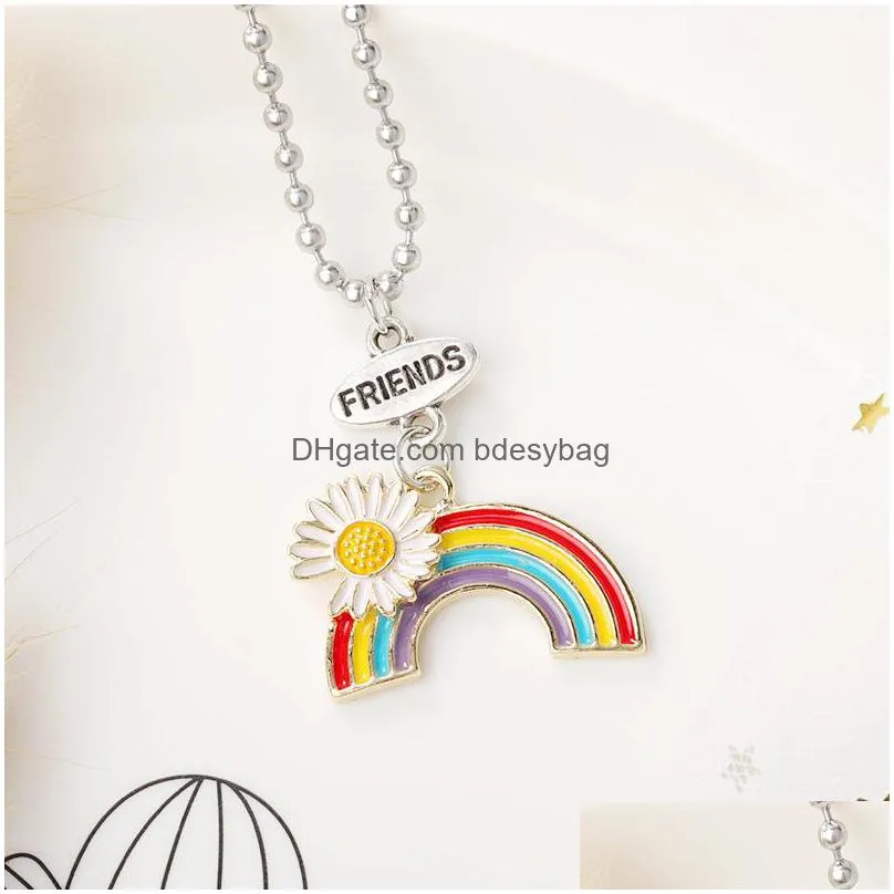 2020 bohemian stainless steel best friends stitching pendant necklace for female floral rainbow friendship necklace puzzle choker bff